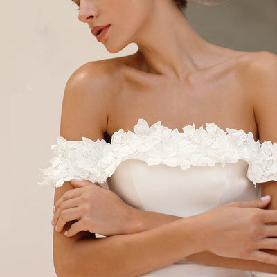 LAVINIA<br>Off-The-Shoulder Satin 2 In 1 Detachable Train Bridal Gown