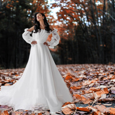 LILY<br>2 In 1 Detachable Sleeves Boho Style Tulle A-Line Bridal Gown`