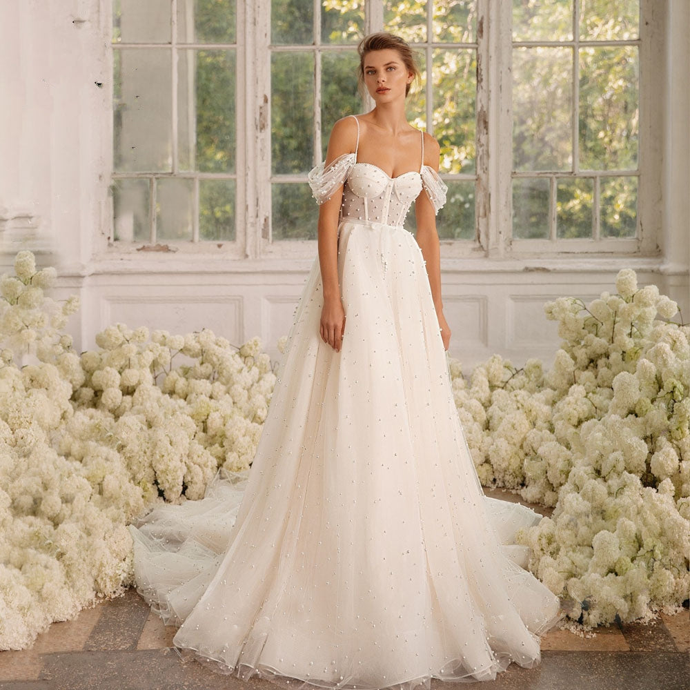 MABEL<br> Sleeveless Sweetheart Neckline A-Line Pearled Wedding Gown