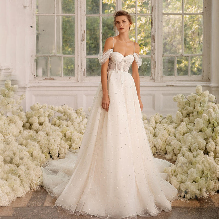 MABEL<br> Sleeveless Sweetheart Neckline A-Line Pearled Wedding Gown