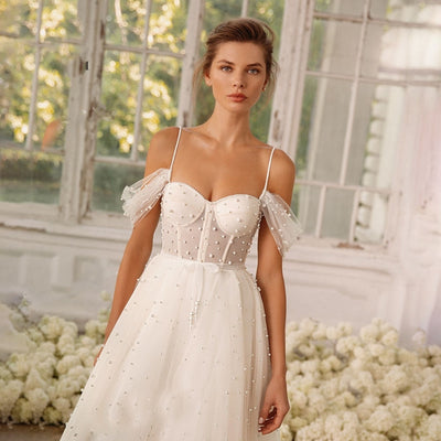 MABEL<br> Sleeveless Sweetheart Neckline A-Line Pearled Wedding Gown