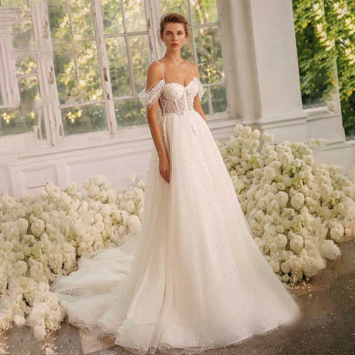 MABEL<br> Sleeveless Sweetheart Neckline A-Line Pearled Wedding Gown