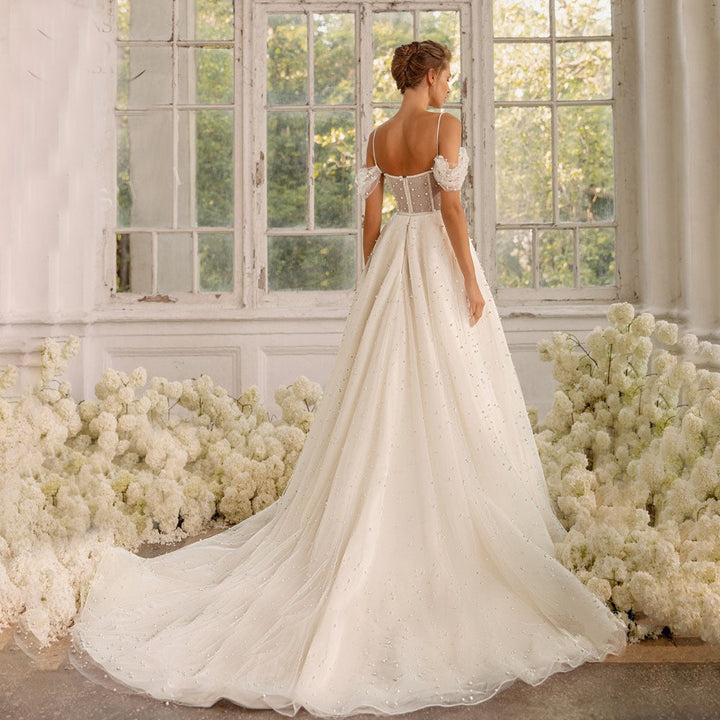 MABEL<br> Sleeveless Sweetheart Neckline A-Line Pearled Wedding Gown