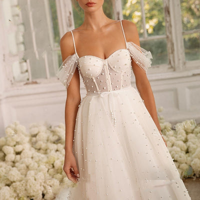 MABEL<br> Sleeveless Sweetheart Neckline A-Line Pearled Wedding Gown