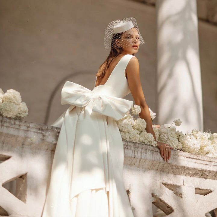MIRABEL<br>Sleeveless Satin Bow Square Collar 3 in 1 Mermaid Wedding Gown