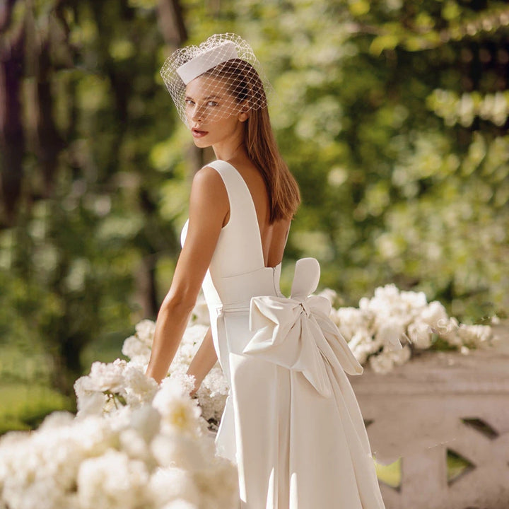 MIRABEL<br>Sleeveless Satin Bow Square Collar 3 in 1 Mermaid Wedding Gown