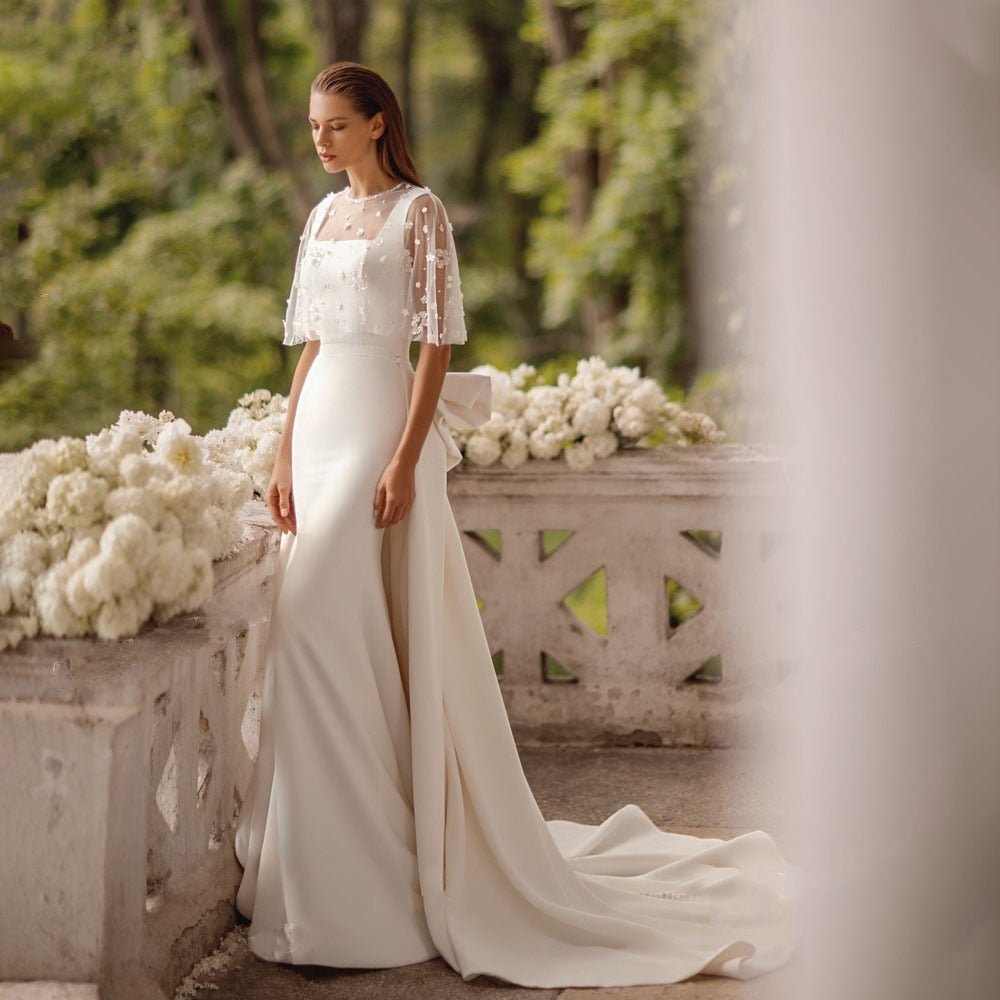 MIRABEL<br>Sleeveless Satin Bow Square Collar 3 in 1 Mermaid Wedding Gown