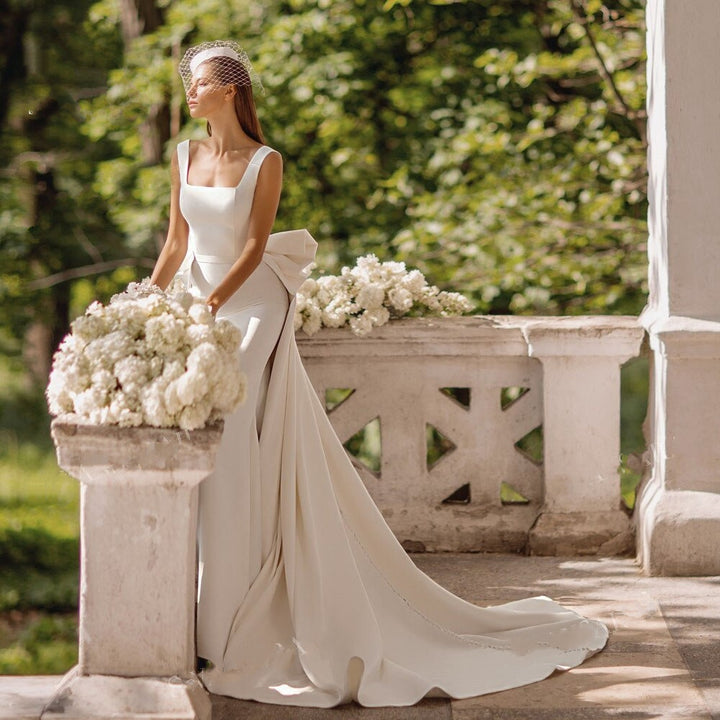 MIRABEL<br>Sleeveless Satin Bow Square Collar 3 in 1 Mermaid Wedding Gown
