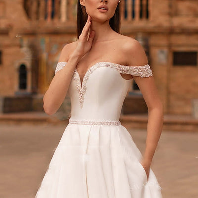 OLIVIA<br>Beaded Satin A-Line Sweetheart Neckline Sleeveless Crystal Belt Bridal Gown