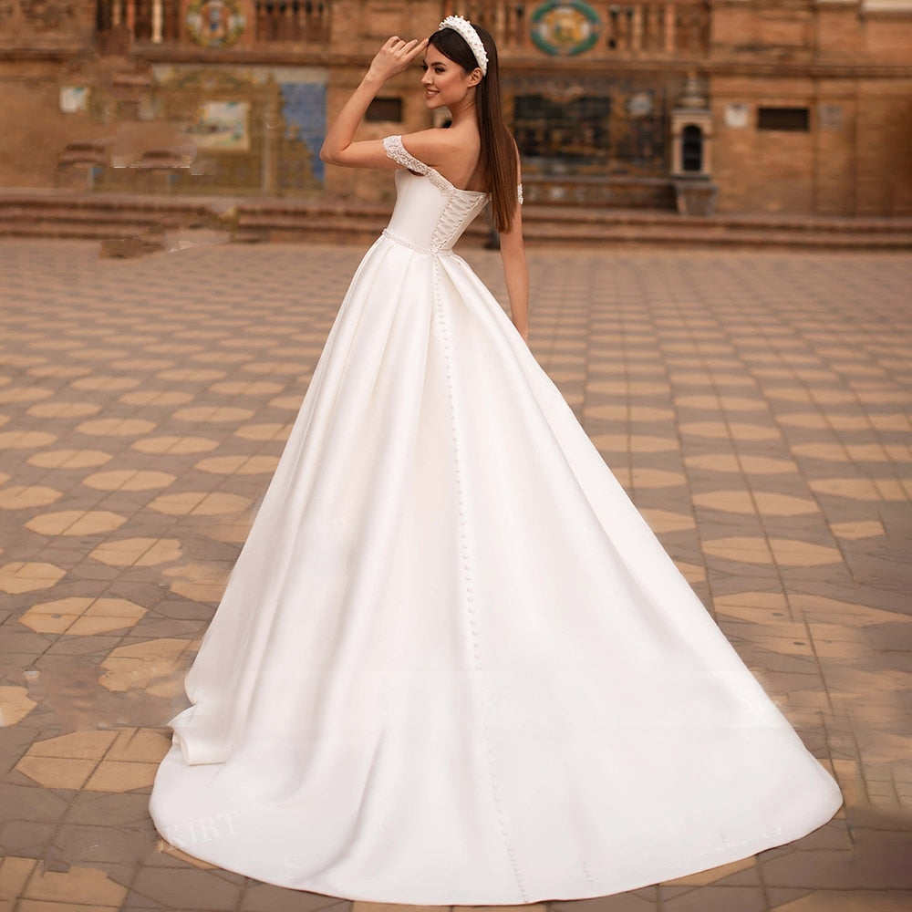 OLIVIA<br>Beaded Satin A-Line Sweetheart Neckline Sleeveless Crystal Belt Bridal Gown