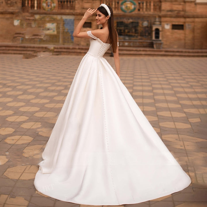 OLIVIA<br>Beaded Satin A-Line Sweetheart Neckline Sleeveless Crystal Belt Bridal Gown