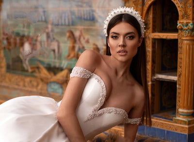 OLIVIA<br>Beaded Satin A-Line Sweetheart Neckline Sleeveless Crystal Belt Bridal Gown