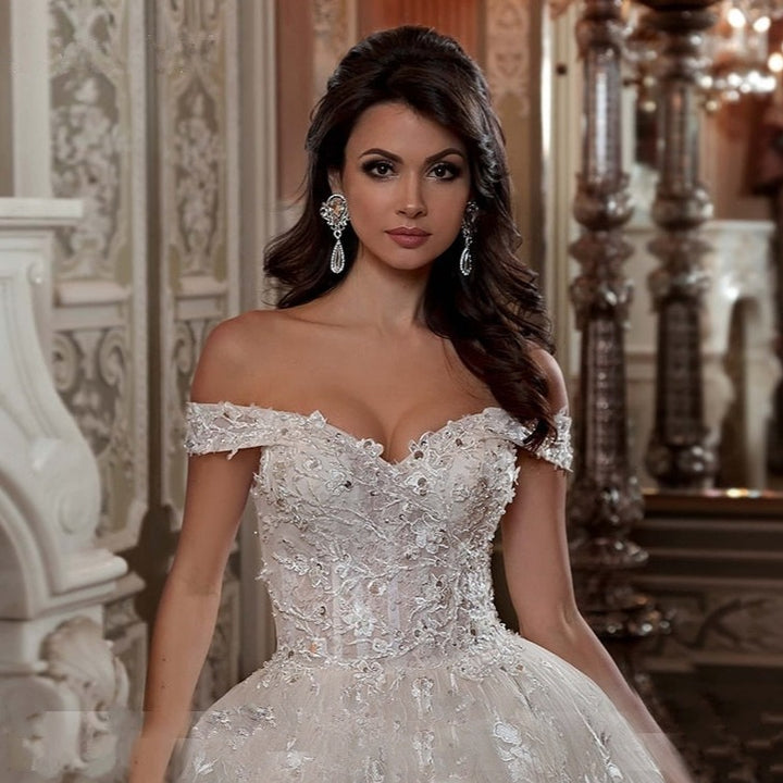 PRISCHILLA<br>Ball Gown Beaded Appliqués Lace-Up Bridal Dress