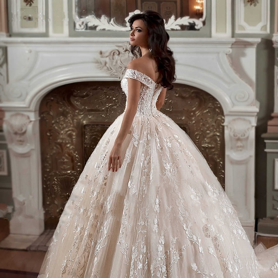 PRISCHILLA<br>Ball Gown Beaded Appliqués Lace-Up Bridal Dress