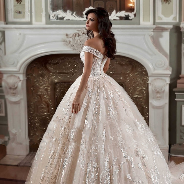 PRISCHILLA<br>Ball Gown Beaded Appliqués Lace-Up Bridal Dress