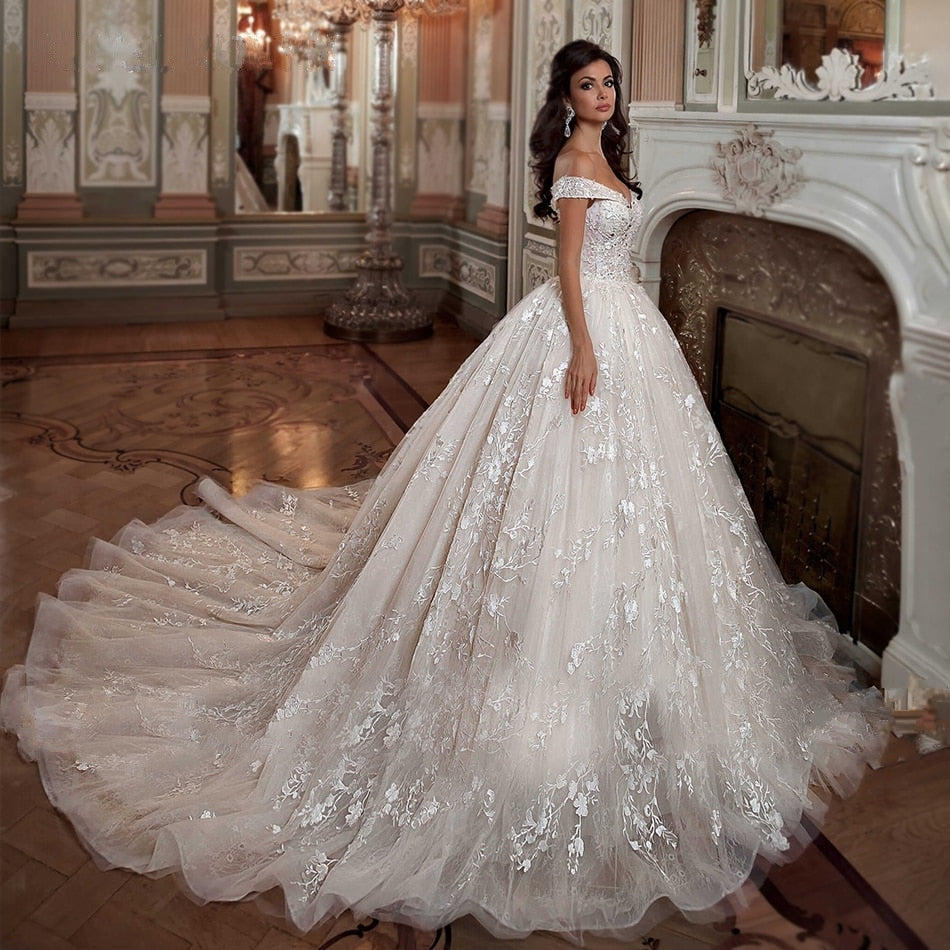 PRISCHILLA<br>Ball Gown Beaded Appliqués Lace-Up Bridal Dress