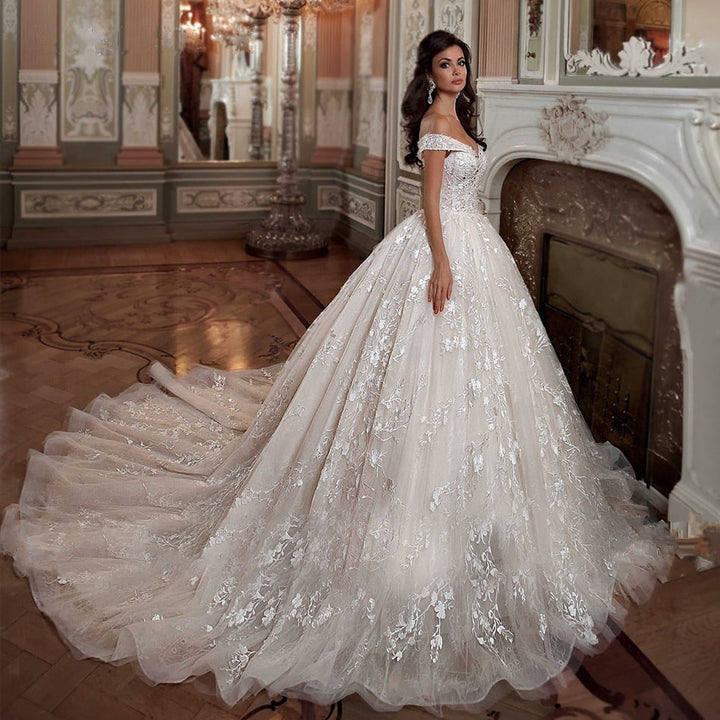 PRISCHILLA<br>Ball Gown Beaded Appliqués Lace-Up Bridal Dress