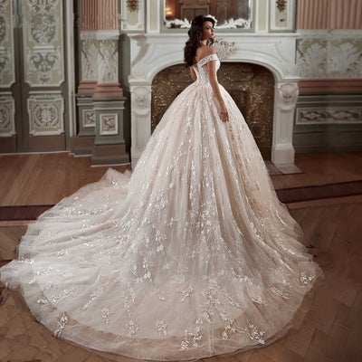 PRISCHILLA<br>Ball Gown Beaded Appliqués Lace-Up Bridal Dress