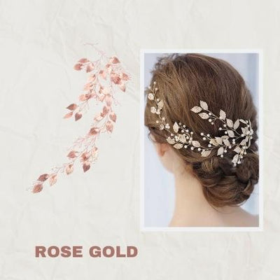 Vintage Leaves<br>Rose Gold Floral Bridal Headband Bohemian Headpiece Crystals Pearls Vine Style