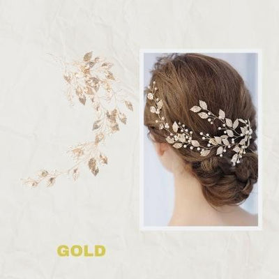 Vintage Leaves<br>Gold Floral Bridal Headband Bohemian Headpiece Crystals Pearls Vine Style