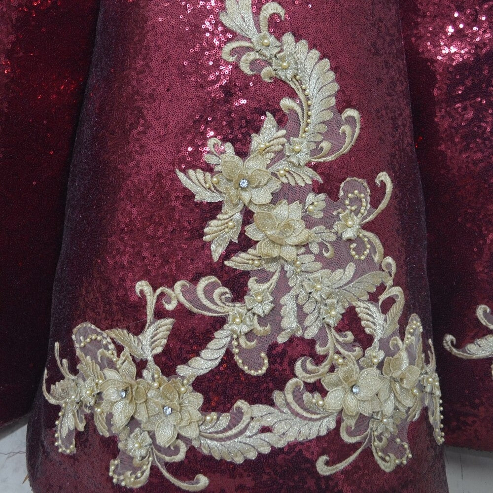 SALAMA<br>Oriental Deep Red Glittery Sequined Lace-up  Ball Gown Bridal Gown