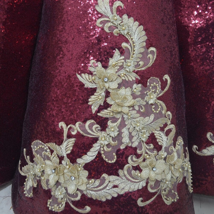 SALAMA<br>Oriental Deep Red Glittery Sequined Lace-up  Ball Gown Bridal Gown