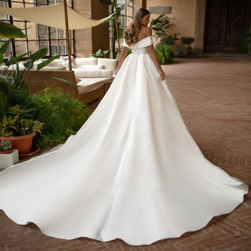 SIBILE<br>Satin Off-the-Shoulder Ball Gown Wedding Dress