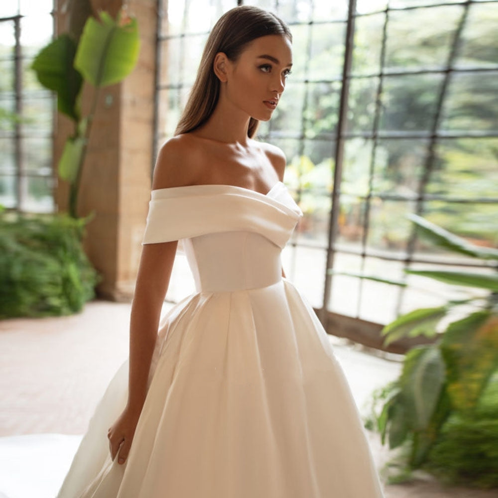 SIBILE<br>Satin Off-the-Shoulder Ball Gown Wedding Dress