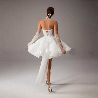 UMMA<br>Budget-Friendly A-line Shiny Tulle Sweetheart Neckline Sleeveless Mini Bridal Gown