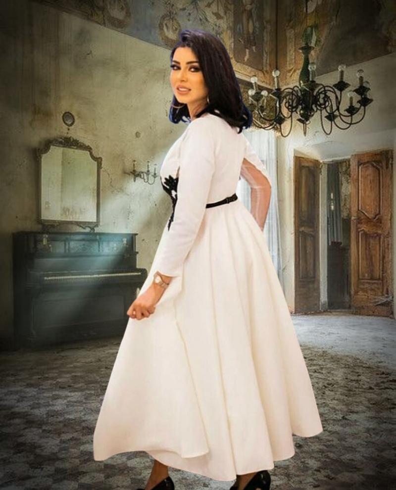 IVETTE<br>Ivory A-Line Short Jeweled Neck Long Sleeves Bridal Gown