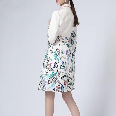 A STROLL DOWN THE CHAMPS ELYSEES<br>Elegant Flower Print Long Sleeves Single-Breasted Long Trench Coat