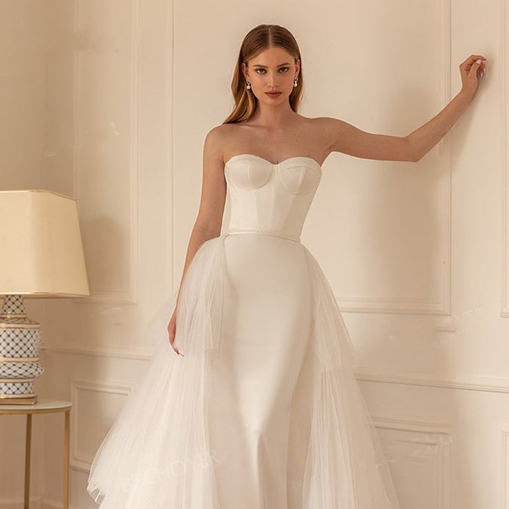 VANESSA<br>2 In 1 Detachable Train Sleeveless Satin Mermaid Princess Bridal Gown
