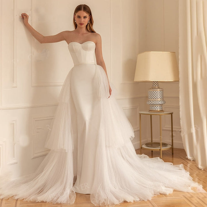 VANESSA<br>2 In 1 Detachable Train Sleeveless Satin Mermaid Princess Bridal Gown
