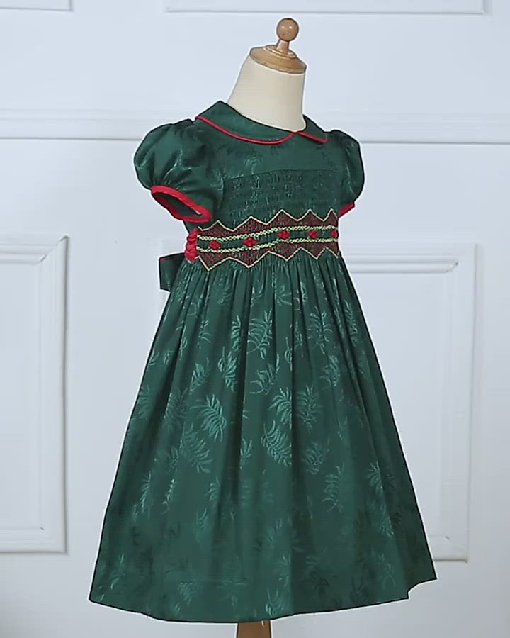 LITTLE PRINCESS VERONICA<br> Green Handmade Smocked Prinicess Wedding Dress