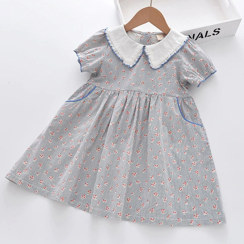 LITTLE LIZETTE<br>Cotton Striped Print Girls Dress