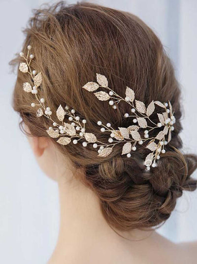 Vintage Leaves<br>Silver Floral Bridal Headband Bohemian Headpiece Crystals Pearls Vine Style