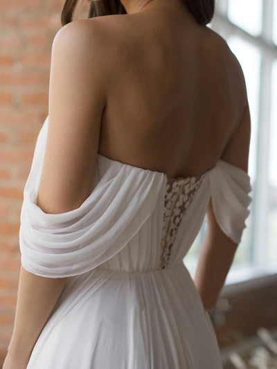 ATHENA<br>Ancient Greek Goddess Inspired Off-the-Shoulder Chiffon Sweetheart Neckline Pleated Wedding Dress