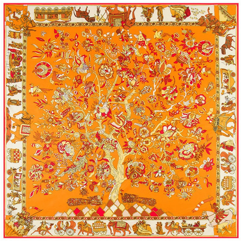 TREE OF LIFE<br>Silk Twill Very Large Hand-Printed Shawl