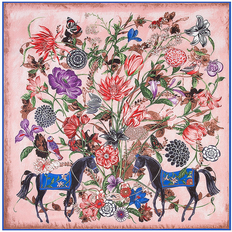 FAR AND AWAY IN PINK<br>Silk Twill Very Large Hand-Printed Shawl