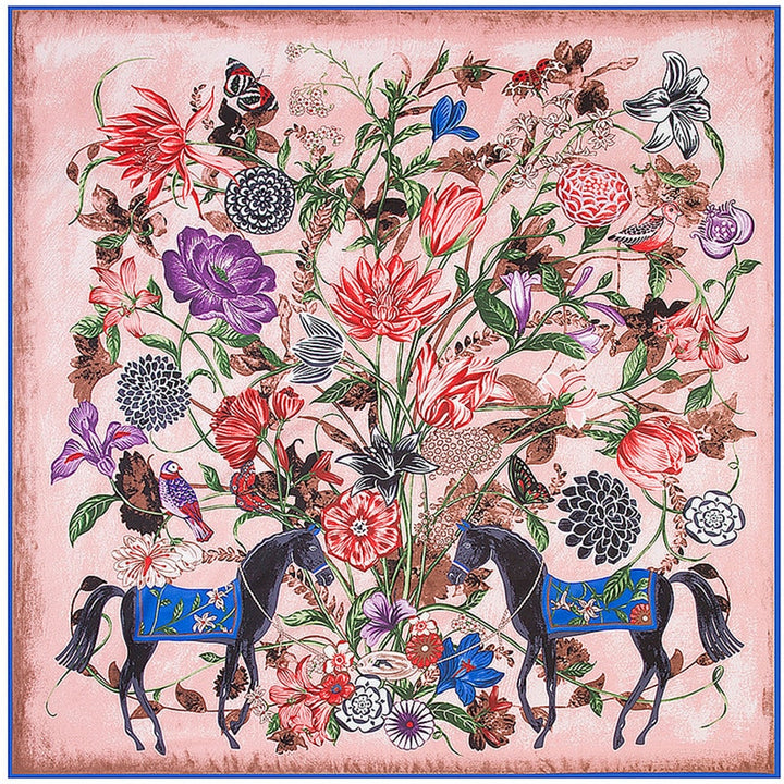 FAR AND AWAY IN PINK<br>Silk Twill Very Large Hand-Printed Shawl