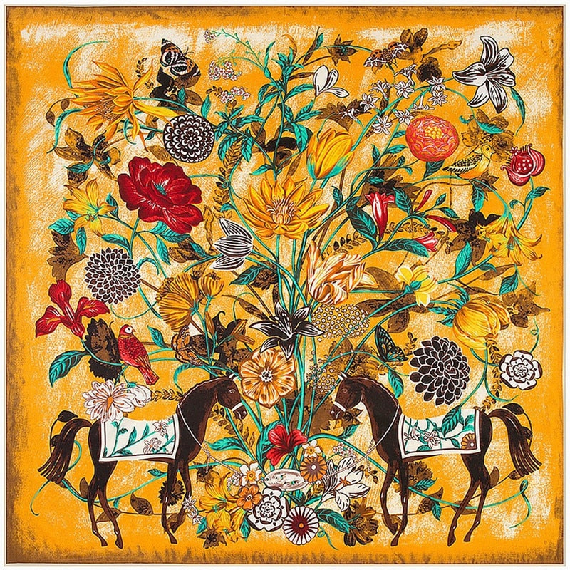 FAR AND AWAY<br>Silk Twill Very Large Hand-Printed Shawl