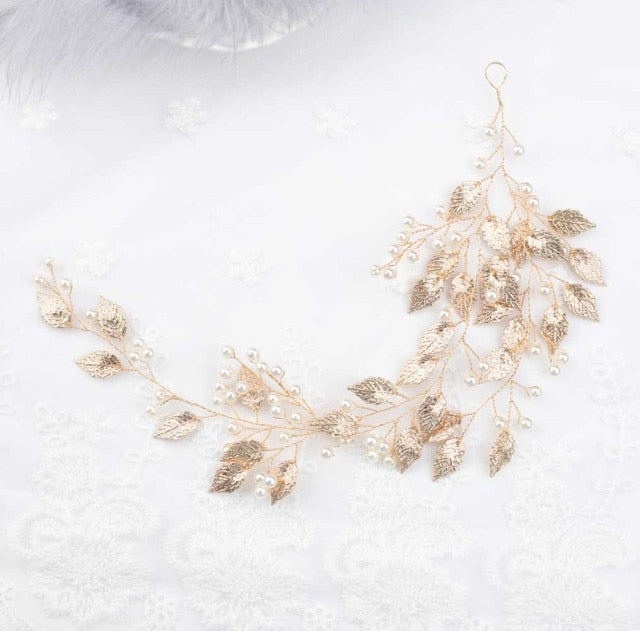 Vintage Leaves<br>Gold Floral Bridal Headband Bohemian Headpiece Crystals Pearls Vine Style