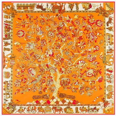 TREE OF LIFE<br>Silk Twill Very Large Hand-Printed Shawl