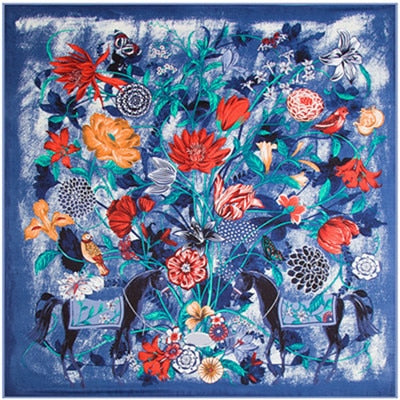 FAR AND AWAY IN BLUE<br>Silk Twill Very Large Hand-Printed Shawl