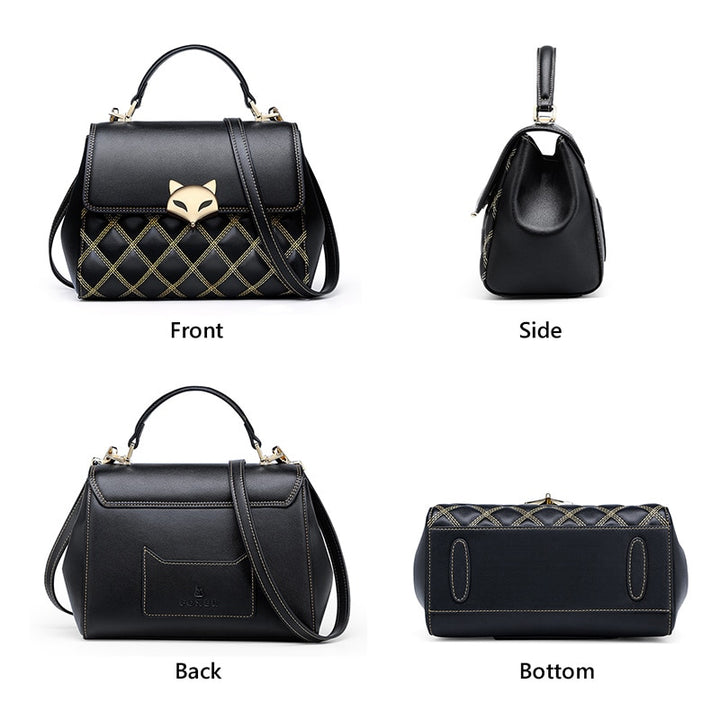 BLACK VOLPINA<br>Cowhide Leather Messenger Flap Mini Purse