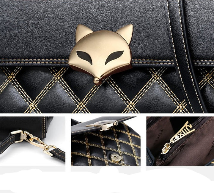 BLACK VOLPINA<br>Cowhide Leather Messenger Flap Mini Purse