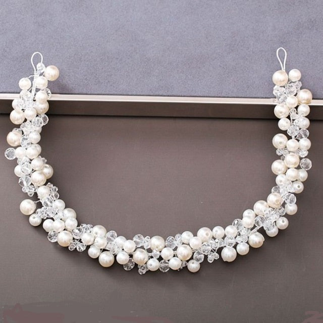 Pearls and Rhinestones Headband<br> Silver Wedding Hair Headbands