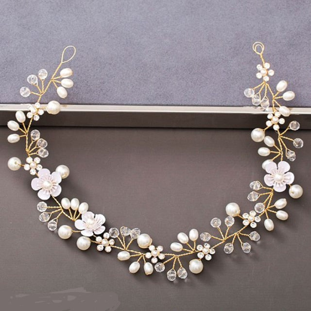 Pearls and Beads Headband<br> Light Gold Wedding Hair Headbands