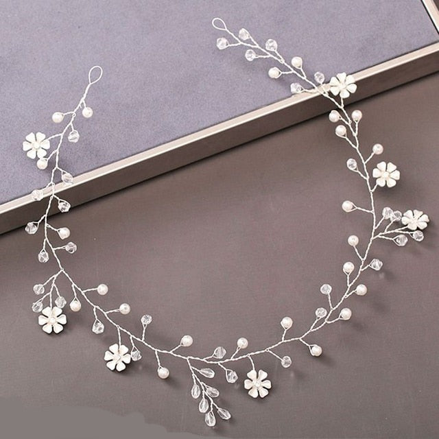 Pearls and Flowers Headband<br> Silver Wedding Hair Headbands