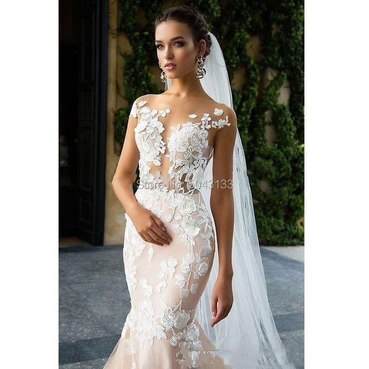 Mermaid Open Back Sleeveless Lace Applique Wedding Dress